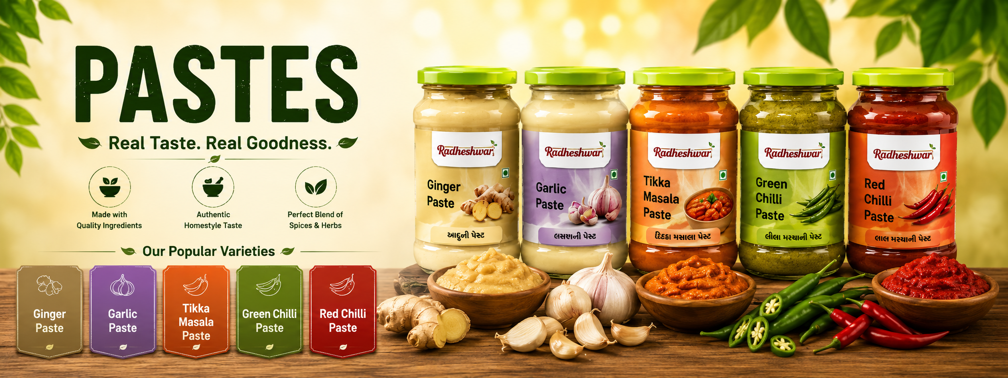 Radheshwar pastes real taste real goodness banner