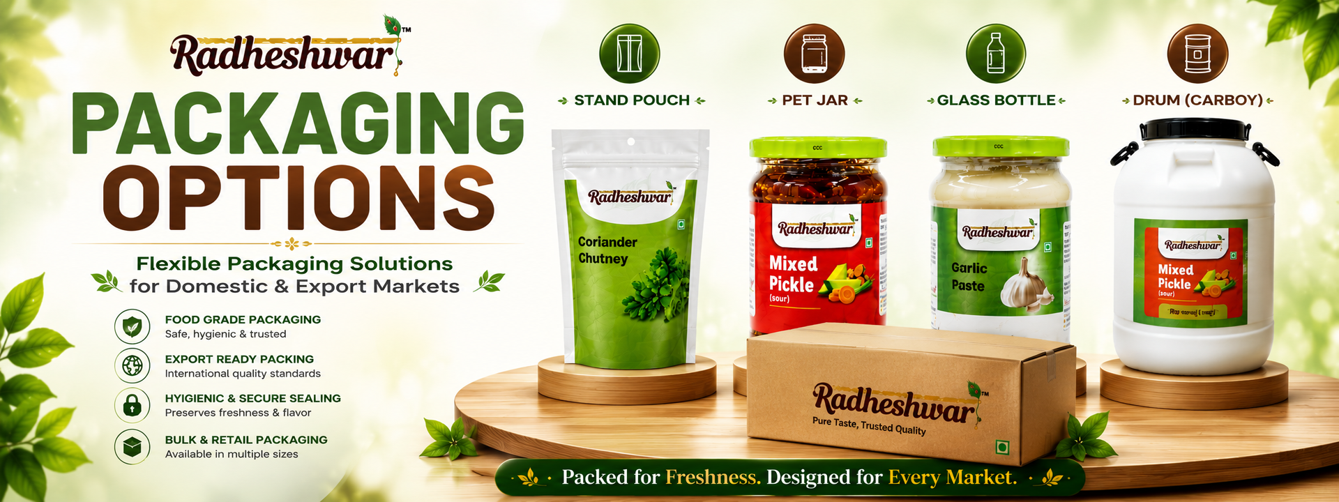 Radheshwar packaging options for domestic and export markets